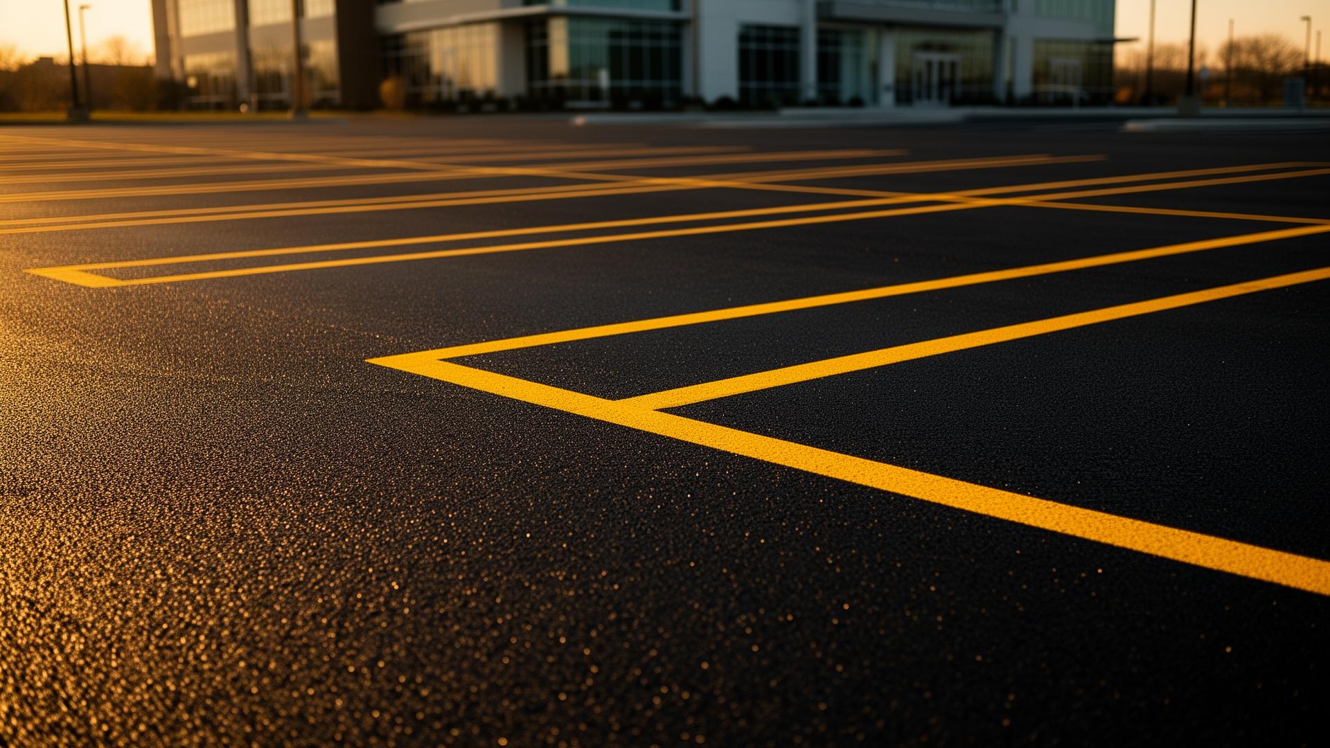 Freshly seal-coated commercial parking lot in Sioux Falls — Dakota Seal asphalt and concrete maintenance
